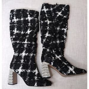 Betsy Johnson Declaan Black/White Tweed Style Knee High Boot Size 10